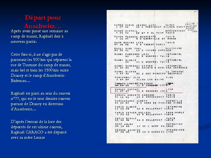 Départ pour Auschwitz… Après avoir passé une semaine au camp de transit, Raphaël doit