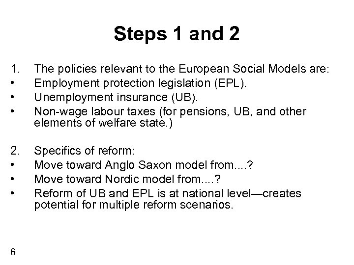 Steps 1 and 2 1. • • • The policies relevant to the European