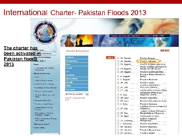 International Charter- Pakistan Floods 2013 The charter has been activated in Pakistan floods 2013