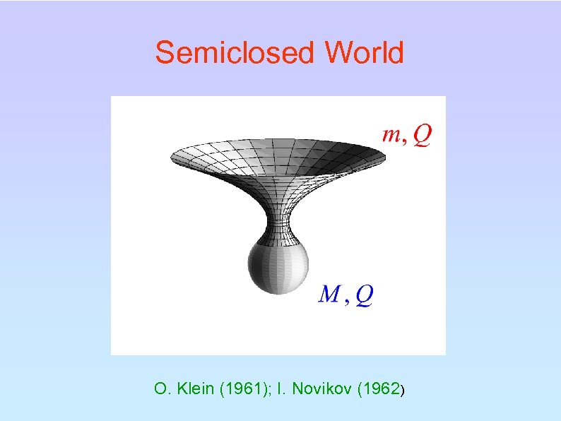 Semiclosed World O. Klein (1961); I. Novikov (1962) 