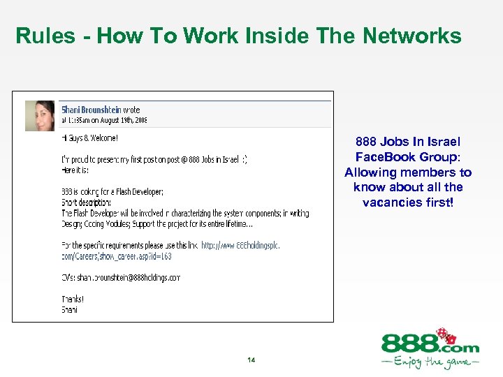 Rules - How To Work Inside The Networks 888 Jobs In Israel Face. Book