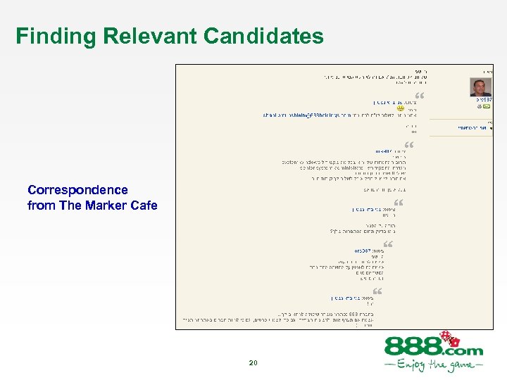 Finding Relevant Candidates Correspondence from The Marker Cafe 20 