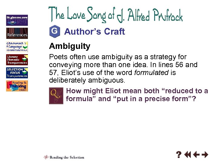 G Author’s Craft Ambiguity Poets often use ambiguity as a strategy for conveying more