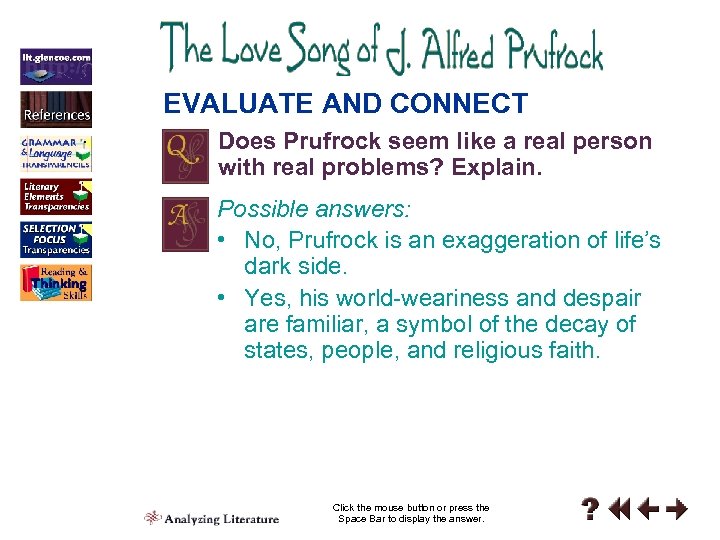 EVALUATE AND CONNECT Does Prufrock seem like a real person with real problems? Explain.