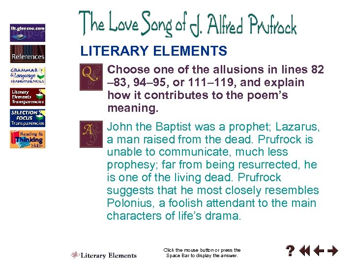 LITERARY ELEMENTS Choose one of the allusions in lines 82 – 83, 94– 95,