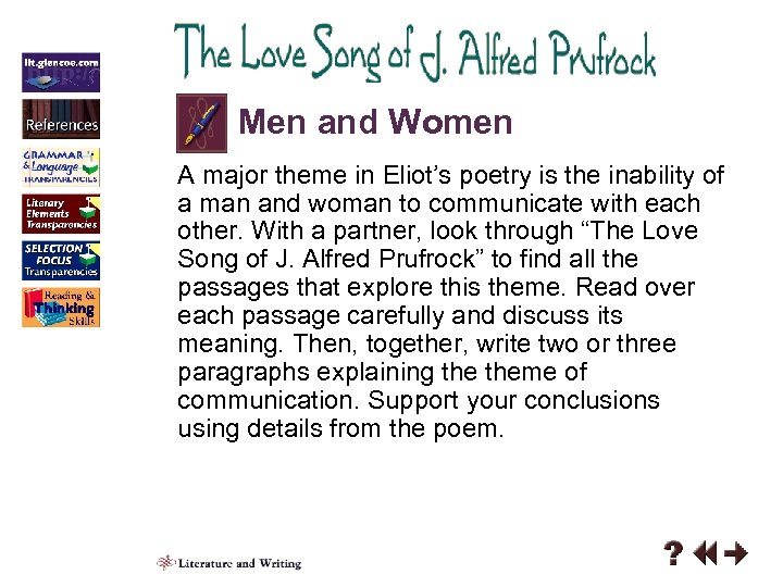 Men and Women A major theme in Eliot’s poetry is the inability of a