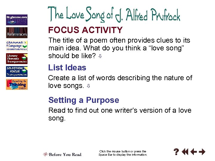 FOCUS ACTIVITY The title of a poem often provides clues to its main idea.