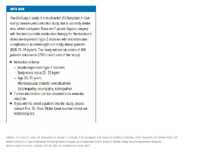 Billeter, A T; Kopf, S; Zeier, M; Scheurlen, K; Fischer, L; Schulte, T M;