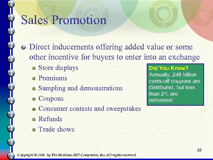 Sales Promotion Direct inducements offering added value or some other incentive for buyers to