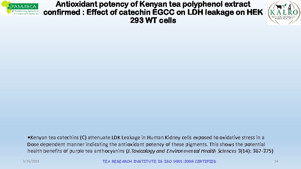 Antioxidant potency of Kenyan tea polyphenol extract confirmed : Effect of catechin EGCC on