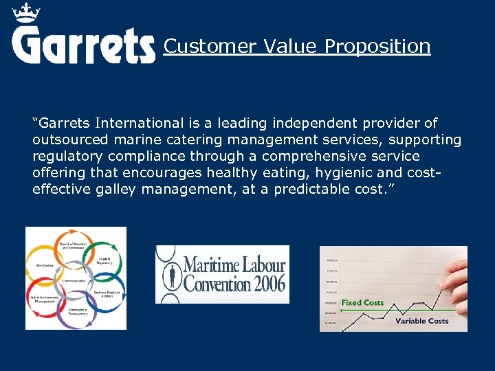 Customer Value Proposition “Garrets International is a leading independent provider of outsourced marine catering