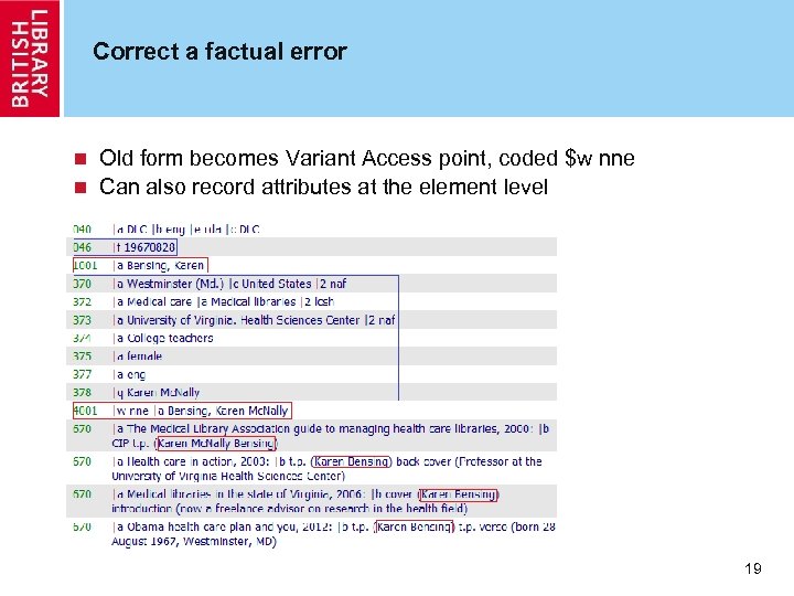 Correct a factual error Old form becomes Variant Access point, coded $w nne n