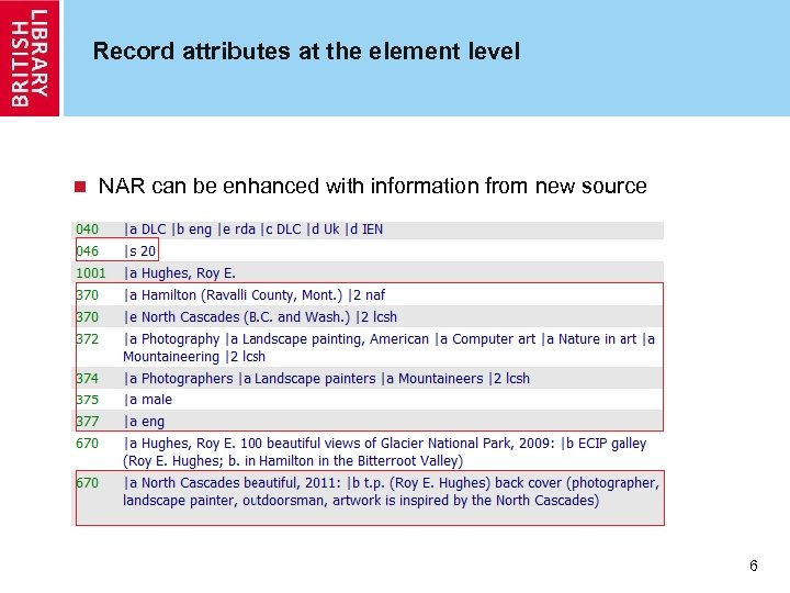 Record attributes at the element level n NAR can be enhanced with information from