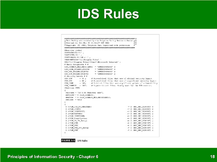 IDS Rules Principles of Information Security - Chapter 6 18 