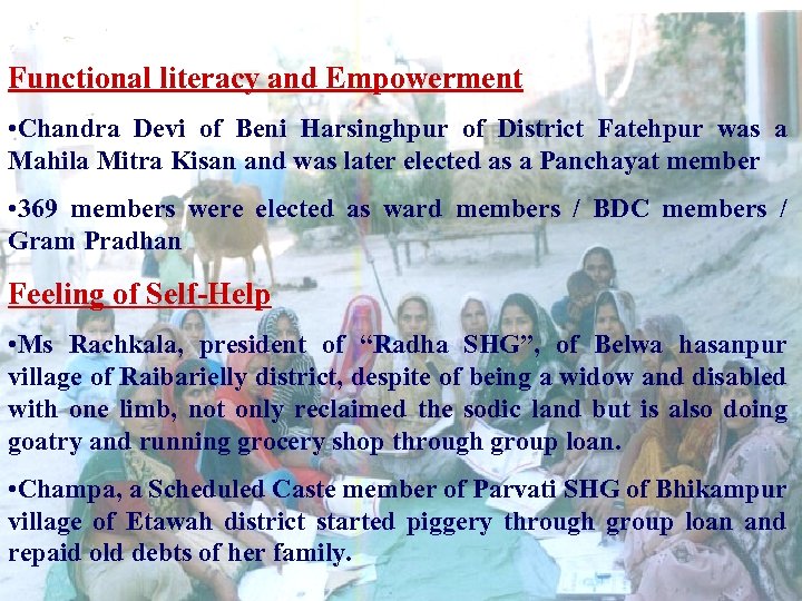 Functional literacy and Empowerment • Chandra Devi of Beni Harsinghpur of District Fatehpur was