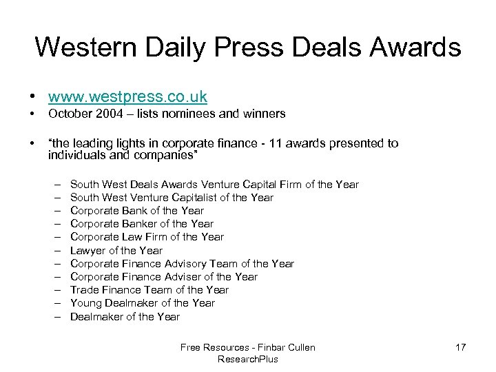 Western Daily Press Deals Awards • www. westpress. co. uk • October 2004 –