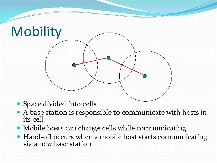 Mobility Space divided into cells A base station is responsible to communicate with hosts