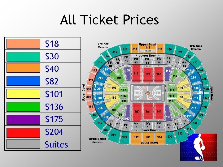 All Ticket Prices $18 $30 $40 $82 $101 $136 $175 $204 Suites 