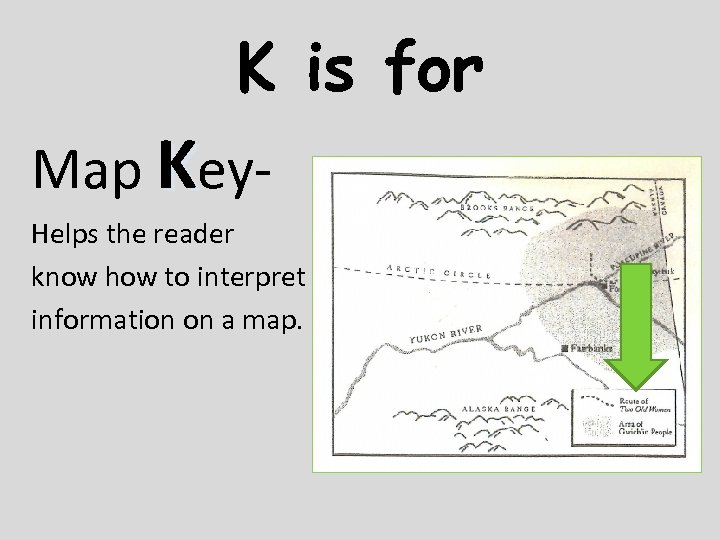 K is for Map Key. Helps the reader know how to interpret information on