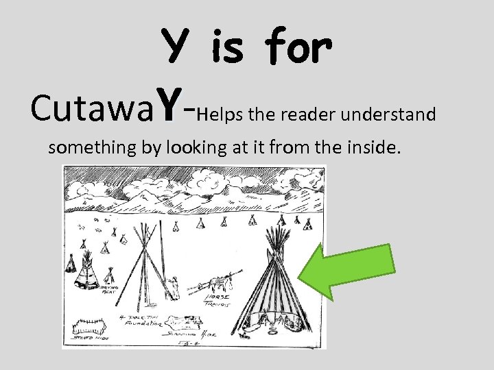 Y is for Cutawa. Y-Helps the reader understand something by looking at it from