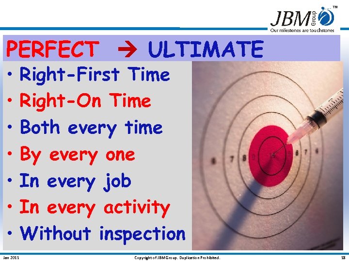 PERFECT ULTIMATE • • Jan 2011 Right-First Time Right-On Time Both every time By