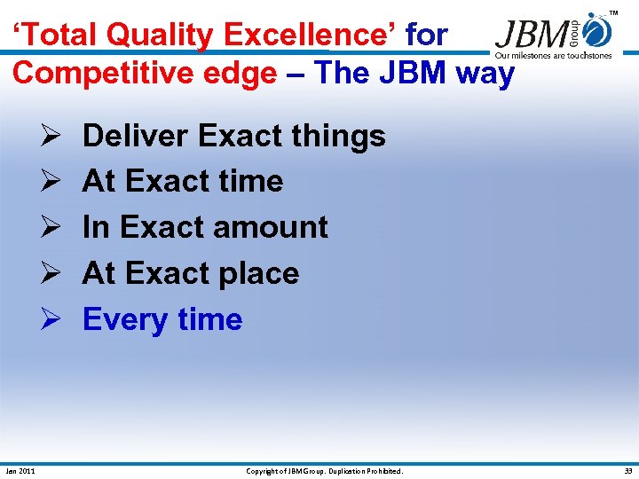 ‘Total Quality Excellence’ for Competitive edge – The JBM way Ø Ø Ø Jan