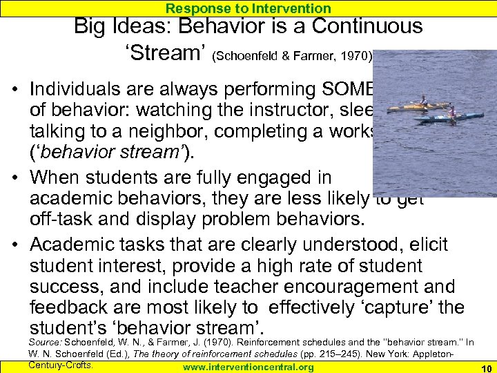 Response to Intervention Big Ideas: Behavior is a Continuous ‘Stream’ (Schoenfeld & Farmer, 1970)