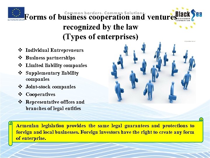 Forms of business cooperation and ventures recognized by the law (Types of enterprises) v