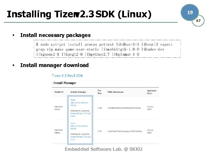 Installing Tizen v 2. 3 SDK (Linux) • Install necessary packages • Install manager