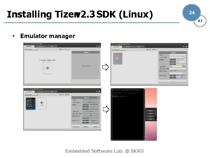 Installing Tizen v 2. 3 SDK (Linux) • Emulator manager Embedded Software Lab. @