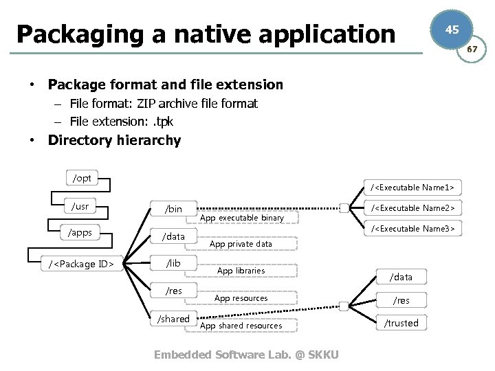 Packaging a native application 45 • Package format and file extension – File format: