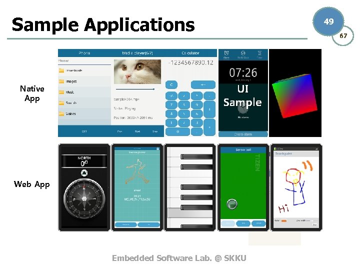 Sample Applications Native App Web App Embedded Software Lab. @ SKKU 49 67 