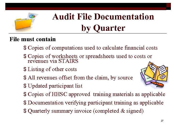 Audit File Documentation by Quarter File must contain $ Copies of computations used to