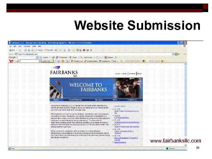 Website Submission www. fairbanksllc. com 33 