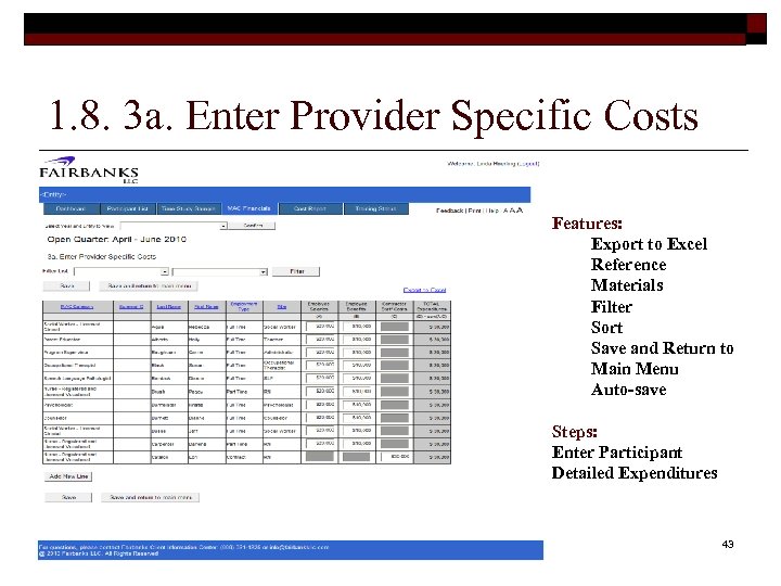 1. 8. 3 a. Enter Provider Specific Costs Features: Export to Excel Reference Materials