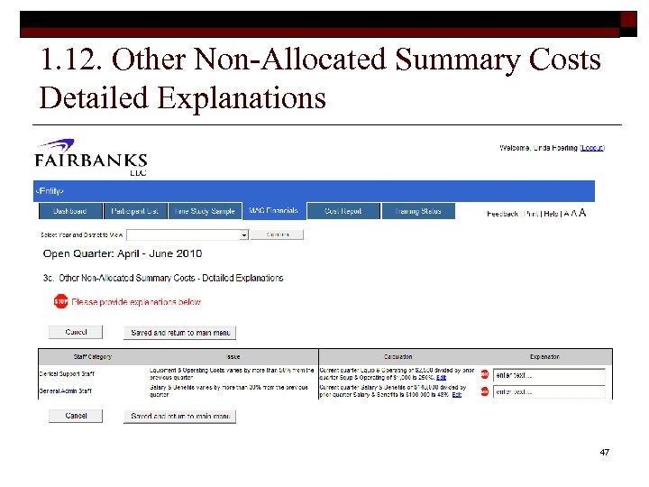 1. 12. Other Non-Allocated Summary Costs Detailed Explanations 47 