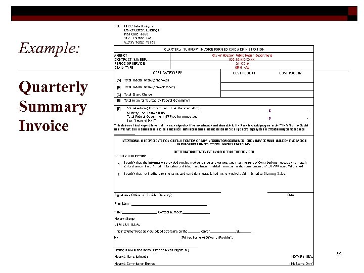 Example: Quarterly Summary Invoice 54 