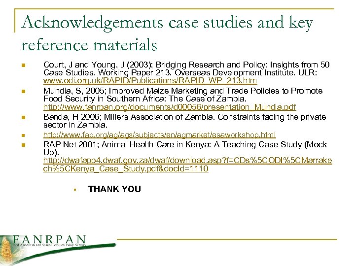 Acknowledgements case studies and key reference materials n n n Court, J and Young,
