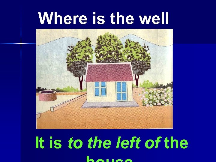Where is the well ? It is to the left of the 