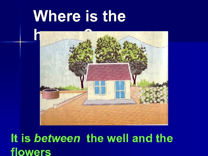 Where is the house ? It is between the well and the 