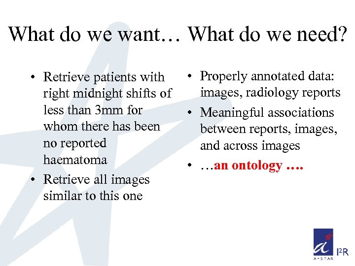 What do we want… What do we need? • Retrieve patients with right midnight