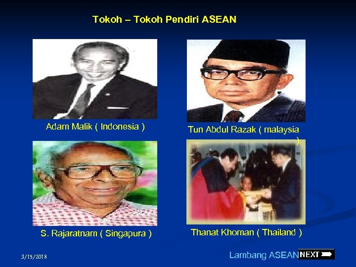 Tokoh – Tokoh Pendiri ASEAN Adam Malik ( Indonesia ) Tun Abdul Razak (