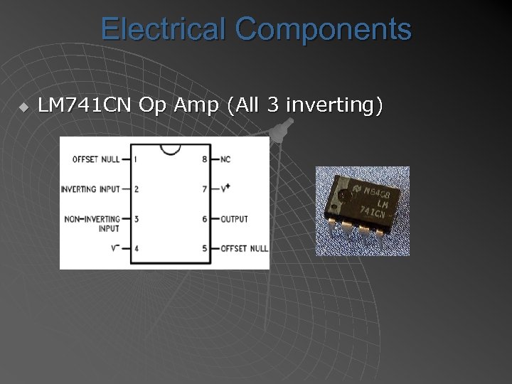 Electrical Components u LM 741 CN Op Amp (All 3 inverting) 