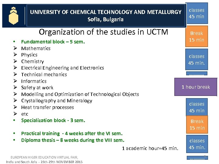 UNIVERSITY OF CHEMICAL TECHNOLOGY AND METALLURGY Sofia, Bulgaria Organization of the studies in UCTM