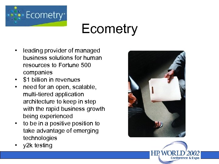 Ecometry • leading provider of managed business solutions for human resources to Fortune 500