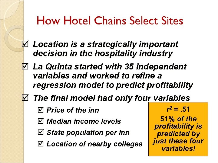 How Hotel Chains Select Sites þ Location is a strategically important decision in the