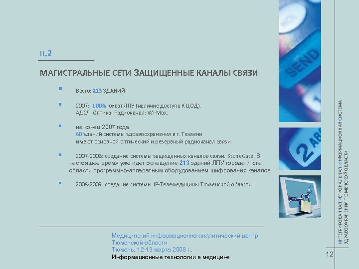 II. 2 МАГИСТРАЛЬНЫЕ СЕТИ ЗАЩИЩЕННЫЕ КАНАЛЫ СВЯЗИ § Всего: 213 ЗДАНИЙ 2007: 100% охват