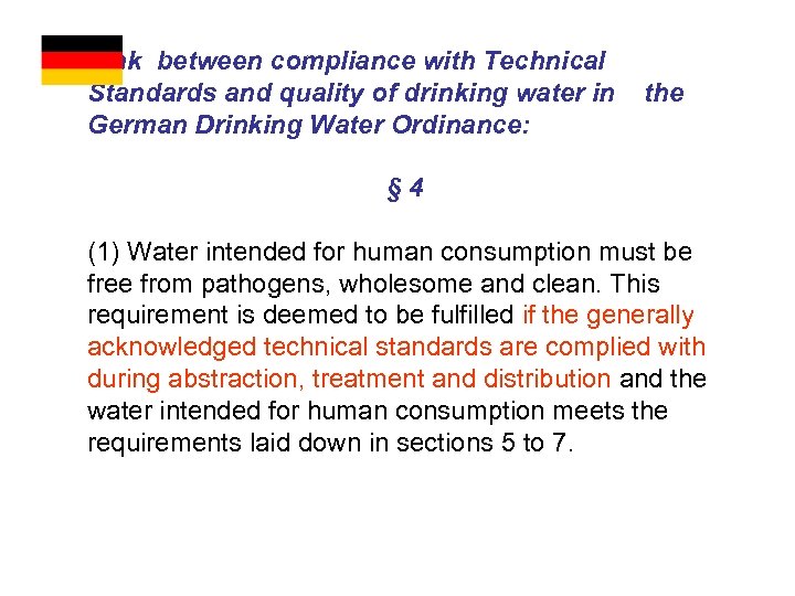 Link between compliance with Technical Standards and quality of drinking water in German Drinking