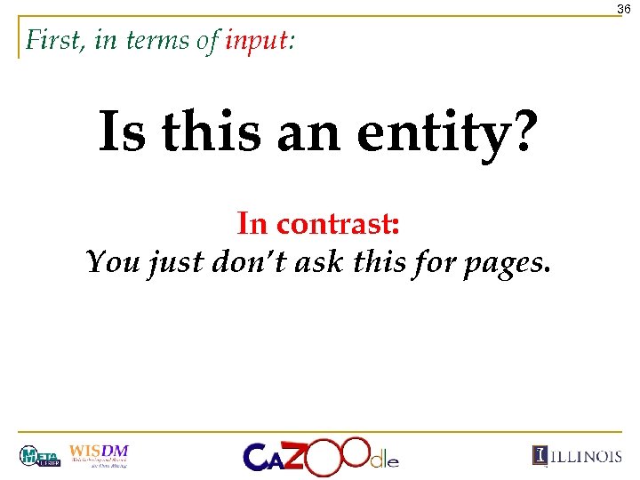 36 First, in terms of input: Is this an entity? In contrast: You just