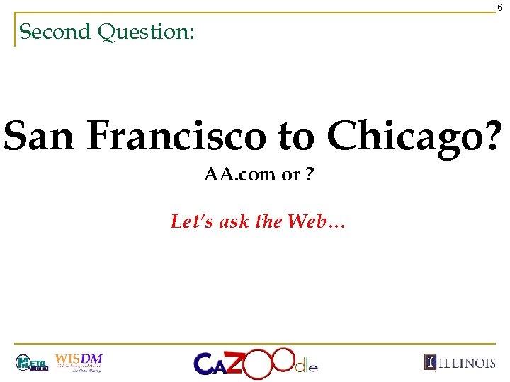 6 Second Question: San Francisco to Chicago? AA. com or ? Let’s ask the